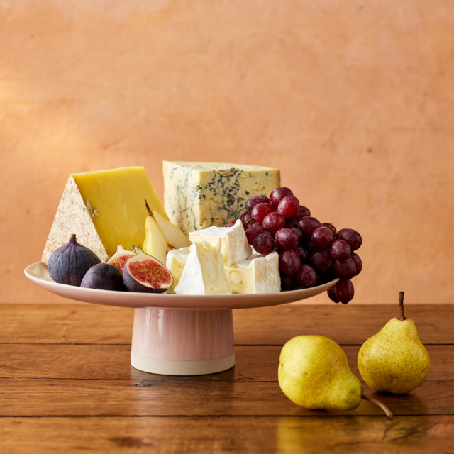 Jamie Oliver Big Love Stoneware Showstopper Stand, 31cm with fruits and cheese blocks