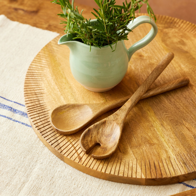 Jamie Oliver Big Love Mango Wood All-Rounder Board, 48cm on the table with utensils 