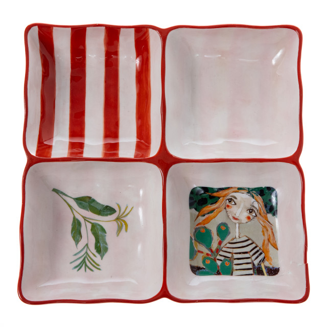 Olivia Princess Hand-Painted 4-Division Square Bowl, 22cm angle