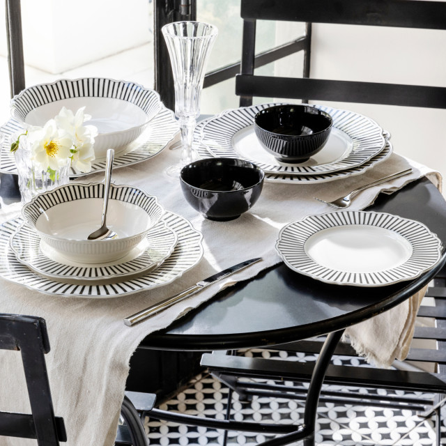 Jenna Clifford Ivory Noir Salad Bowl, 23cm on the table