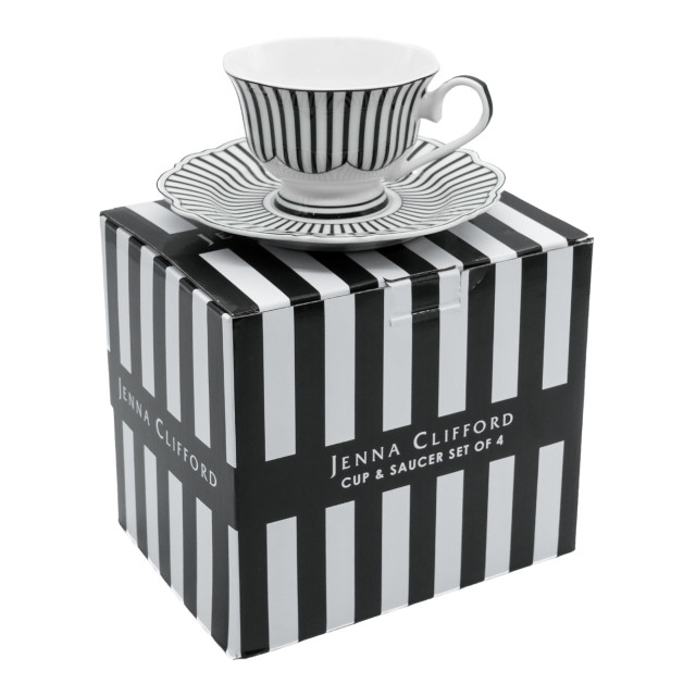 Jenna Clifford Ivory Noir Cup & Saucers, Set of 4 packaging
