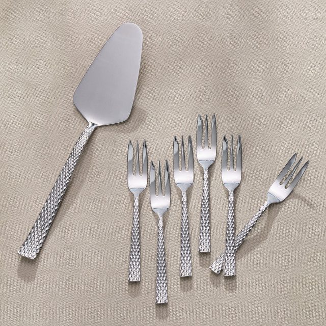 Maxwell & Williams Diamonds Stainless Steel Cake Server & Fork Set, 7-Piece on the table