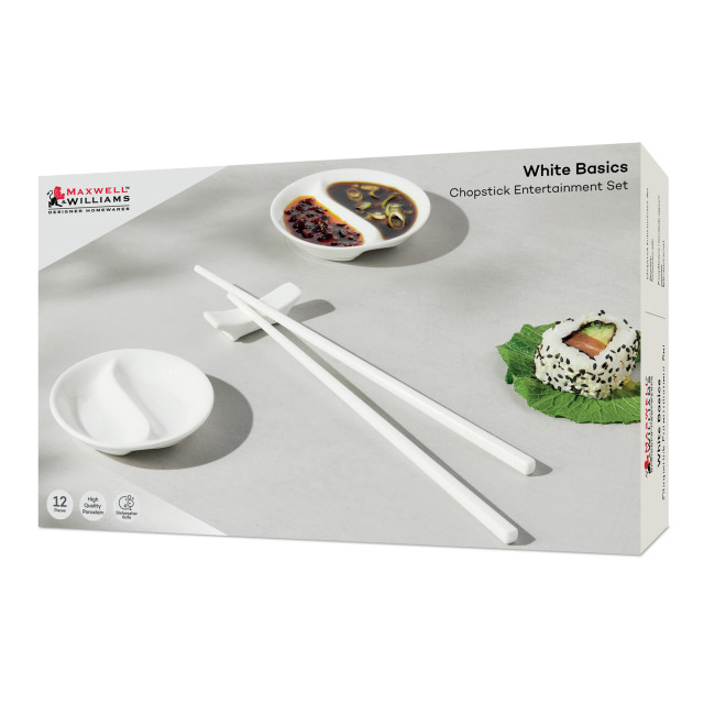 Maxwell & Williams White Basics Porcelain Chopstick Entertainment Set, 12-Piece packaging