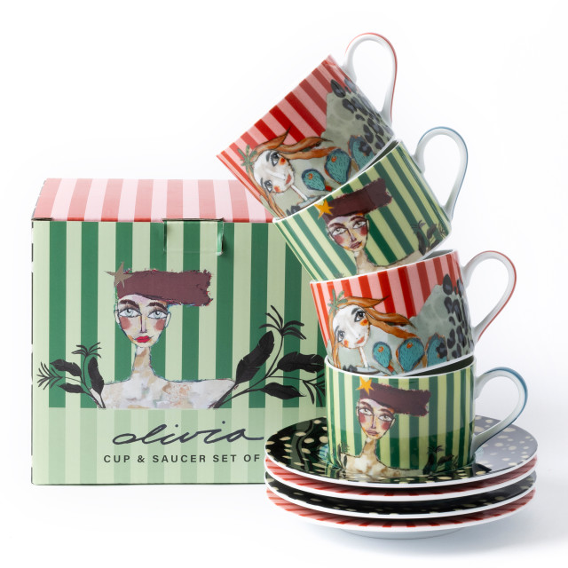 Olivia Princess Porcelain Cups & Saucers, Set of 4 packaging
