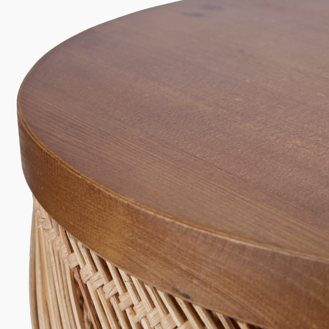 Thread Office Black Pine Wood Wicker Side Table top close up