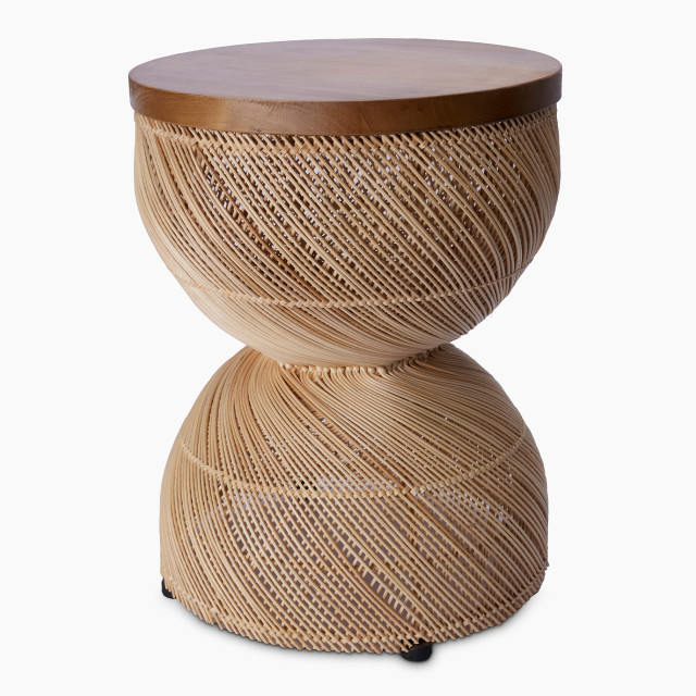 Thread Office Black Pine Wood Wicker Side Table