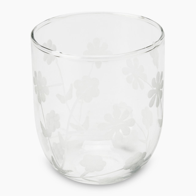 Thread Office Clear Glass Floral Engraved Candle Holder