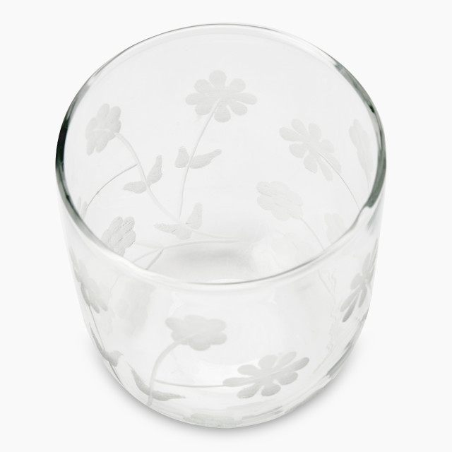 Thread Office Clear Glass Floral Engraved Candle Holder