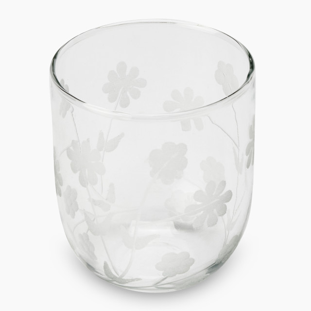 Thread Office Clear Glass Floral Engraved Candle Holder