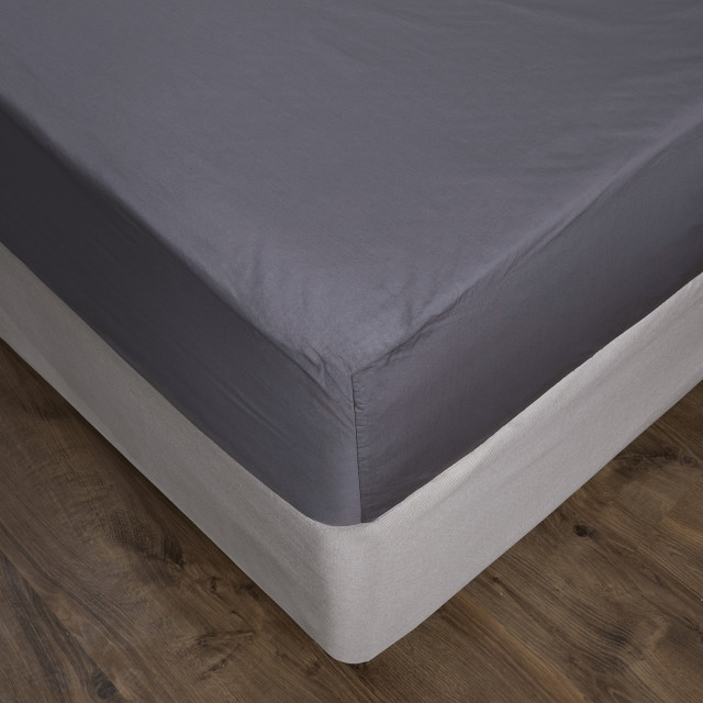 Thread Office Charcoal Percale Weave Fitted Sheet, 400 Thread Count - King XLXD