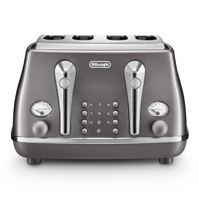 DeLonghi Icona Metallics 4-Slice Toaster, 1800W - Grey angle