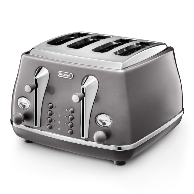 DeLonghi Icona Metallics 4-Slice Toaster, 1800W - Grey