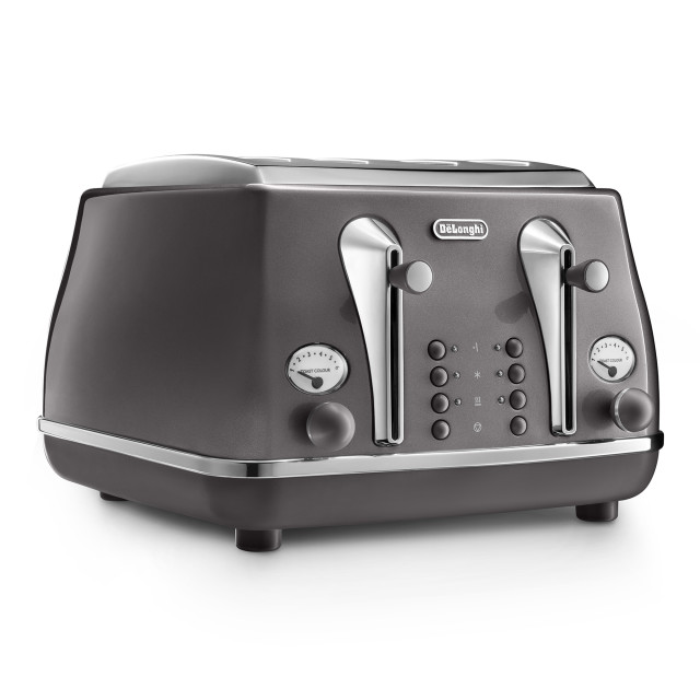 DeLonghi Icona Metallics 4-Slice Toaster, 1800W - Grey angle