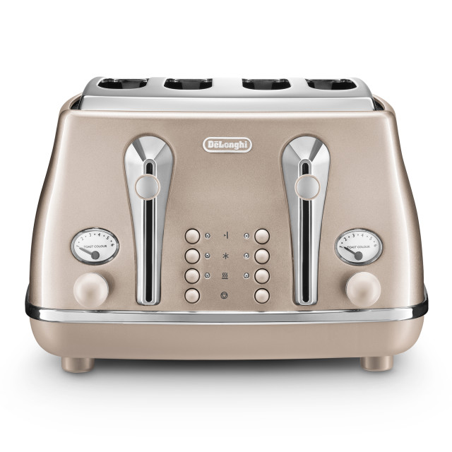 DeLonghi Icona Metallics 4-Slice Toaster, 1800W - Beige angle