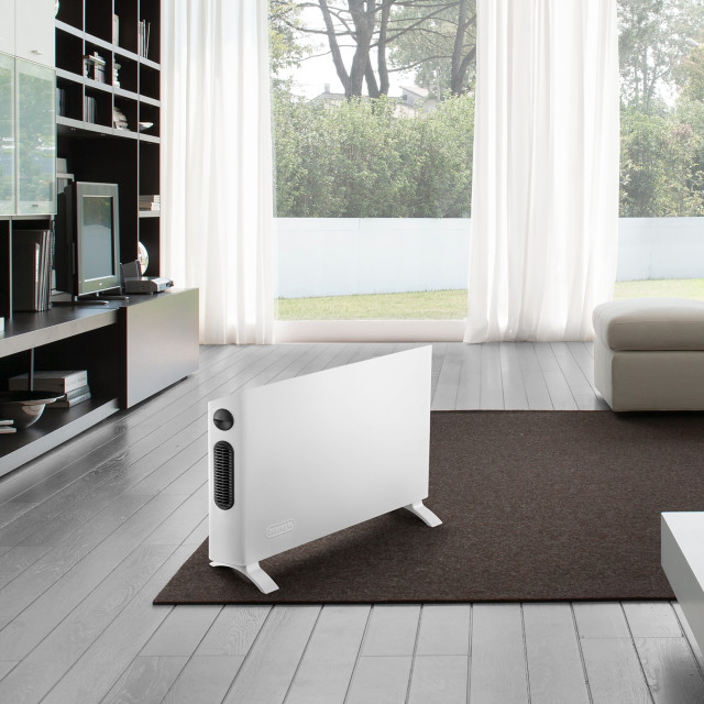 DeLonghi Slim Style Mini Digital Convector Heater with Fan, 2000W in the TV room