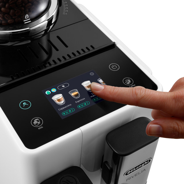 DeLonghi Rivelia Bean to Cup Coffee Machine with Bean Switch - Arctic White detail