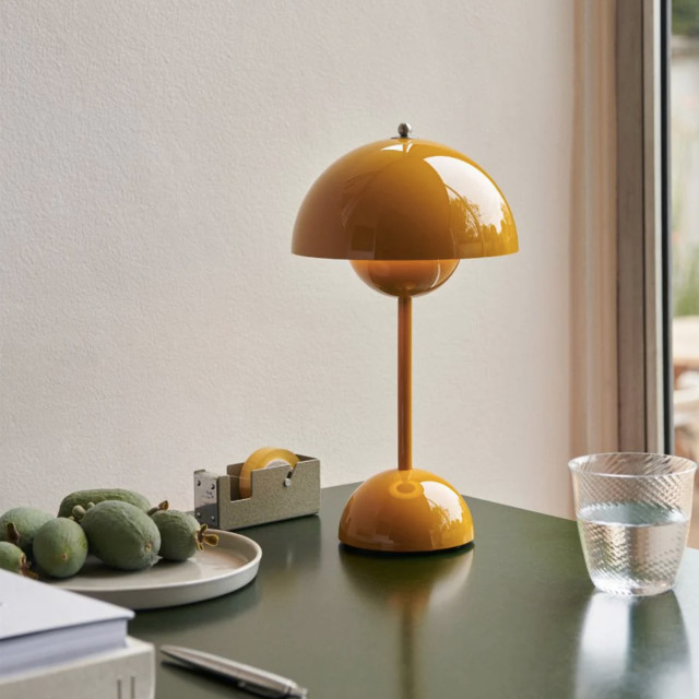 Arc & Hue Selene Portable & Rechargeable Lamp - Yellow on the table