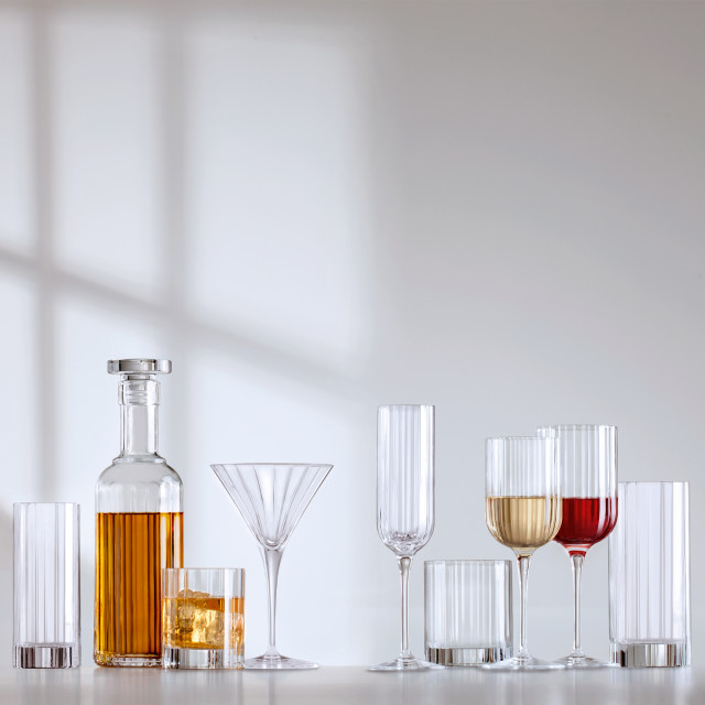Luigi Bormioli Bach Whisky Set, Set of 5 on the table
