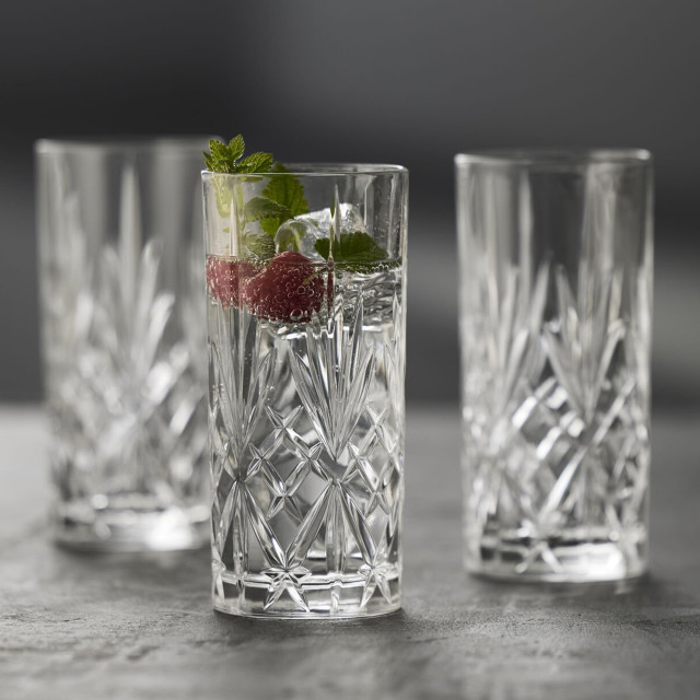 Lyngby Melodia Lead-Free Crystal Highball Glasses, Set of 6 with water