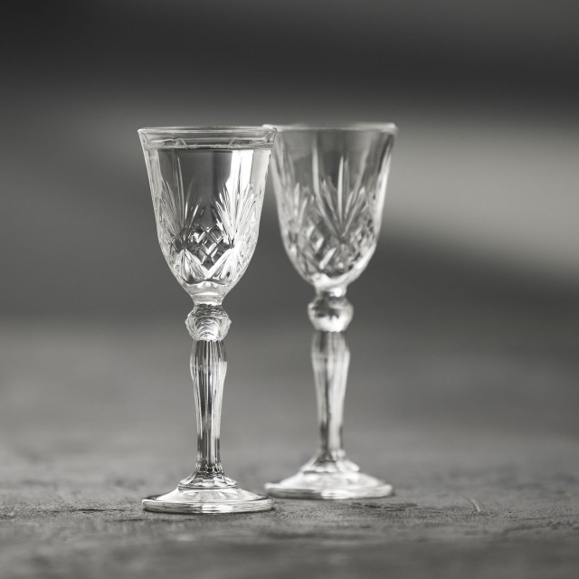 Lyngby Melodia Crystal Shot Glasses, Set of 4 on the table