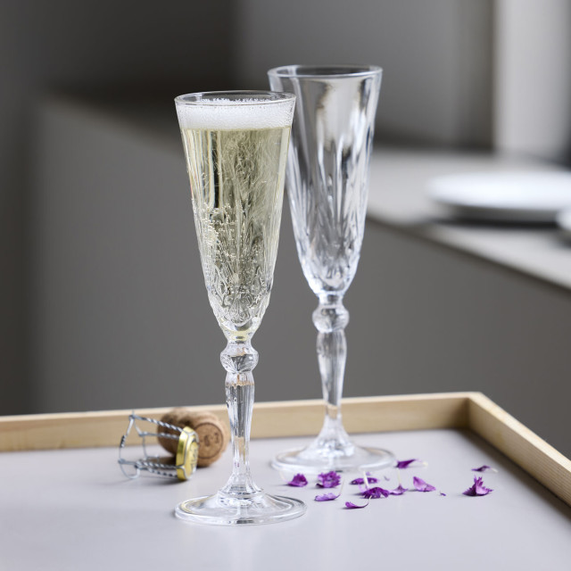 Lyngby Melodia Lead-Free Crystal Champagne Glasses, Set of 4 with champagne