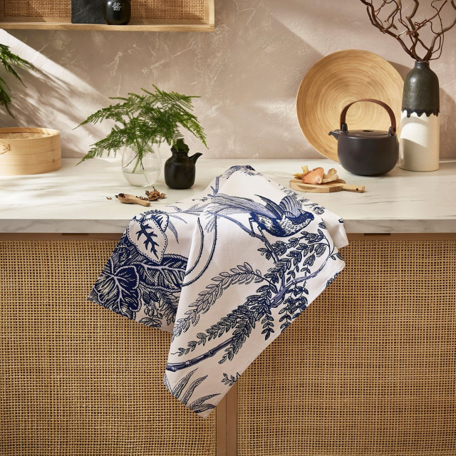Ulster Weavers Willow Toile Cotton Tea Towel on the kitchen counter