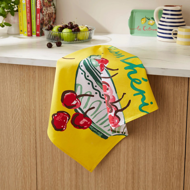 Ulster Weavers Summer Fruits Cheri Cotton Tea Towel on the kitchen counter