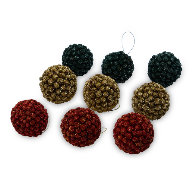 Andrea's Topiaries Seed Balls with Glitter, Set of 9 - Red, Green & Gold