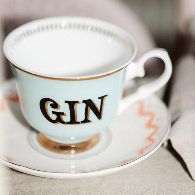 Yvonne Ellen Boozy Gin Teacup & Saucer Set on the table