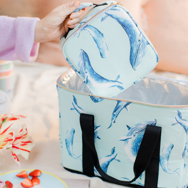 Yvonne Ellen Whale Lunch Bag on the table