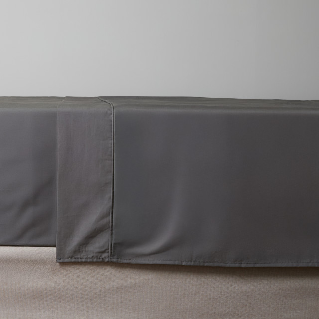Thread Office Charcoal Percale Weave Flat Sheet, 400 Thread Count - Double/Queen