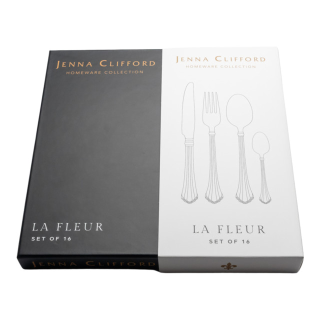 Jenna Clifford La Fleur Cutlery Set, 16-Piece packaging