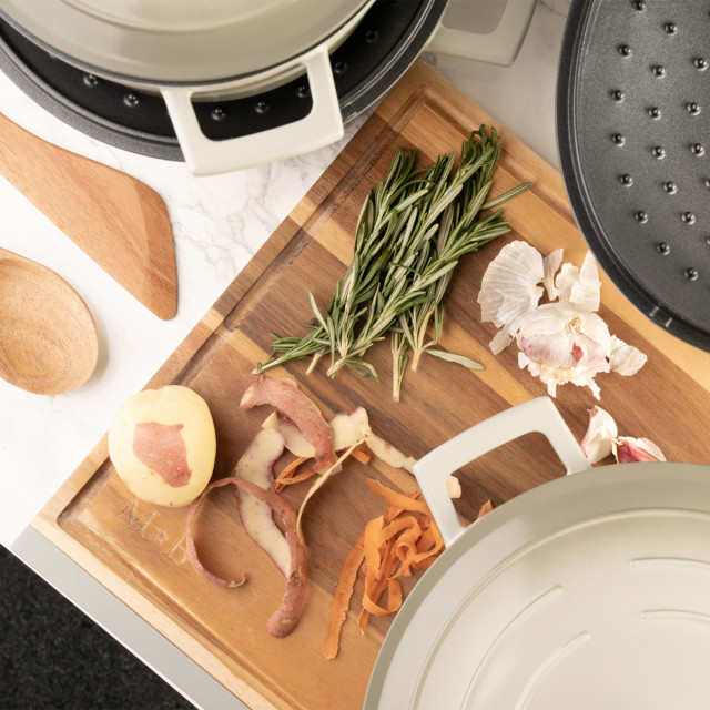 Mary Berry At Home Acacia Wood Chopping Board, 48cm with veggies