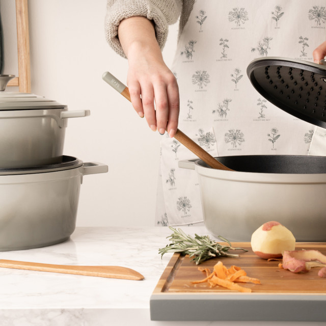 Mary Berry At Home Cast Aluminium Round Casserole Dish - 24cm on a stove