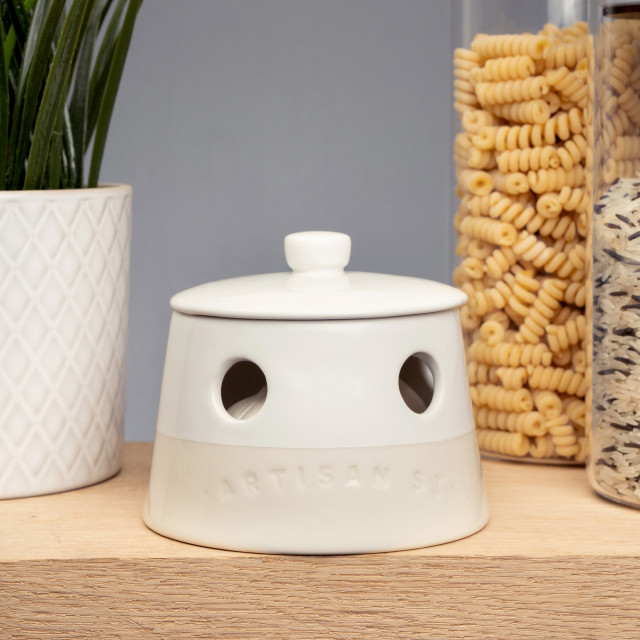Artisan Street Garlic Storage Container on a shelf