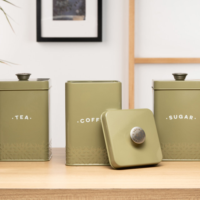 Artisan Street Coffee Storage Canister - Green with tea and sugar canisters