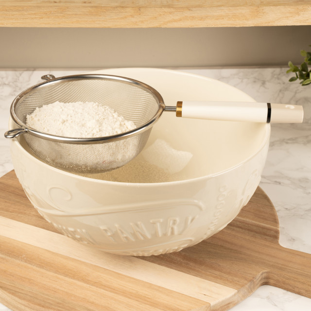 Kitchen Pantry Stainless Steel Sieve on a bowl