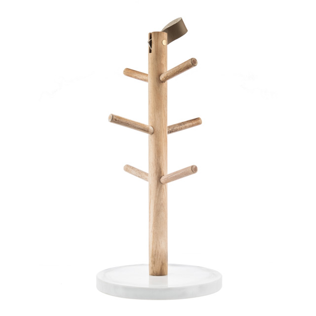 Kitchen Pantry Acacia & Marble Mug Tree Holder