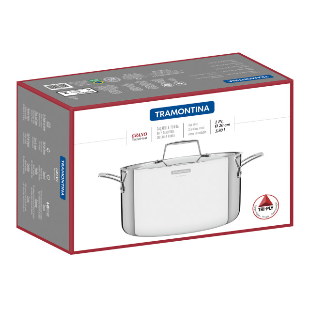 Tramontina Grano Stainless Steel Deep Casserole Pot with Lid - 20cm packaging