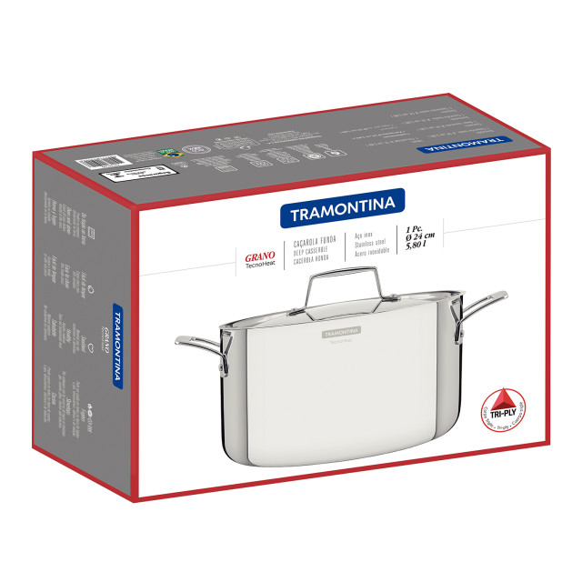 Tramontina Grano Stainless Steel Deep Casserole Pot with Lid - 24cm packaging