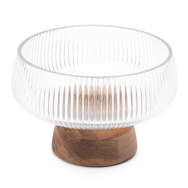 Humble & Mash Glass Serving Bowl with Wooden Base, 15cm
