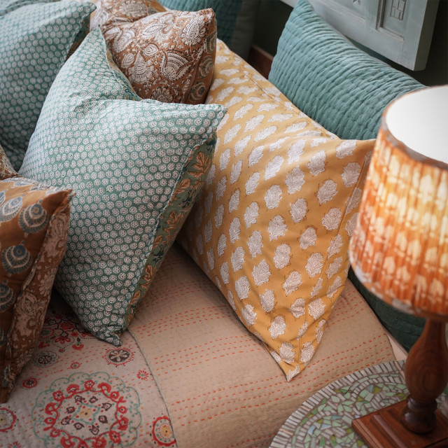 India Ink Mustard Daisy Bliss Pillowcases, Set of 2 with other pillows
