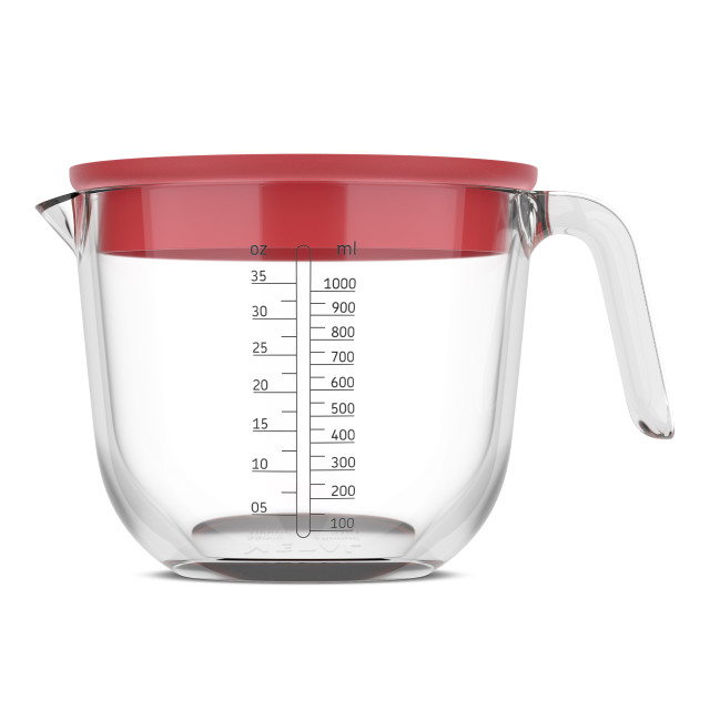 Mepal Chef It Glass Measuring Jug with Lid, 1L - Coral angle