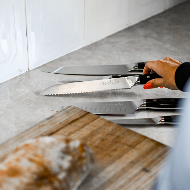 Soshida Ultra Chef Knife Set, 5-Piece on the kitchen counter