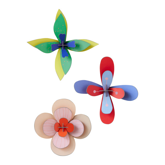 "Studio ROOF Small Wall Flowers Lime Cocktail Paper Wall Art, Set of 3"