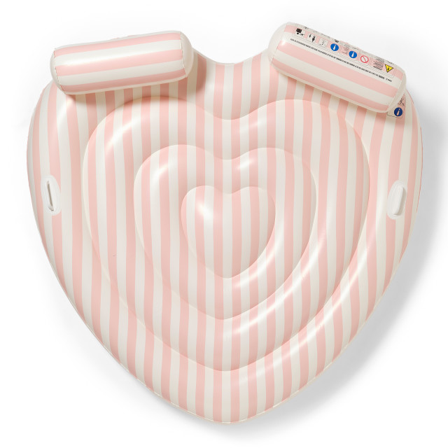 Sunnylife Twin Heart Lie-On Float - Stole My Heart Pink Stripe angle