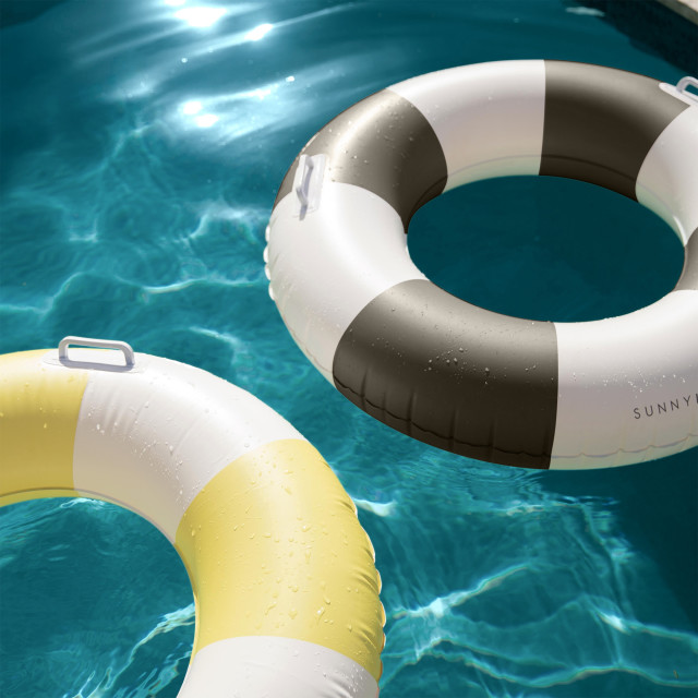 Sunnylife Slim Tube Pool Ring - Rustico Driftwood Stripe in the pool