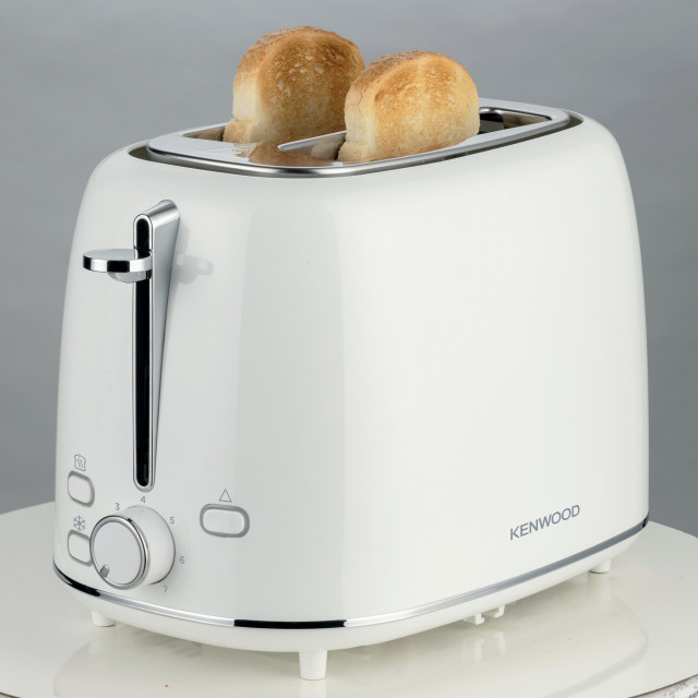 Kenwood Eterna 2-Slice Toaster, 930W - White on the kitchen counter