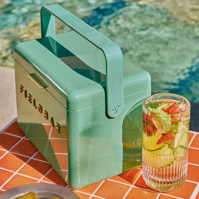 Fieldbar Mini Bar, 4L - Parisian Green with olives and cocktail