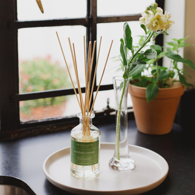 Amanda Jayne Kitchen Corner Lemongrass, Rosemary & Pink Grapefruit Diffuser, 170ml next to the window